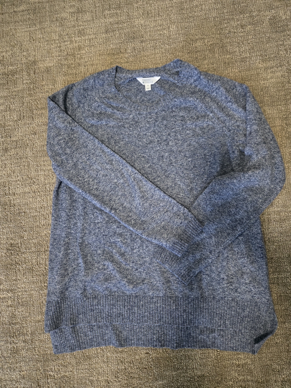 Market & Spruce Women's Heathered Blue Scoop Neck Sweater